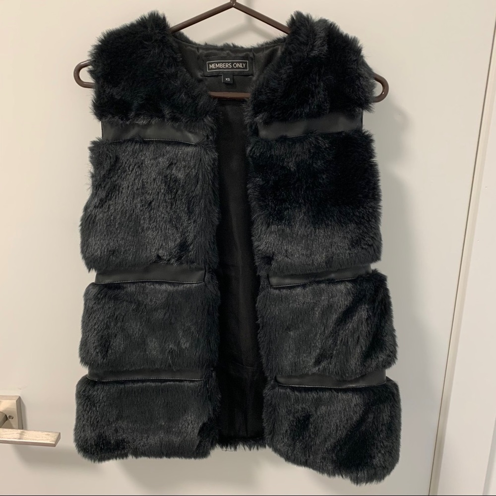 Faux fur black vest with faux leather detail